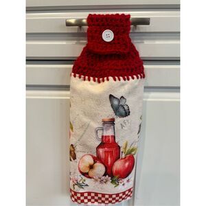 Crochet Top Kitchen towel-Apples and jug